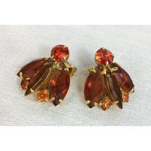 Vintage Juliana Amber Glass Cluster Clip Earrings